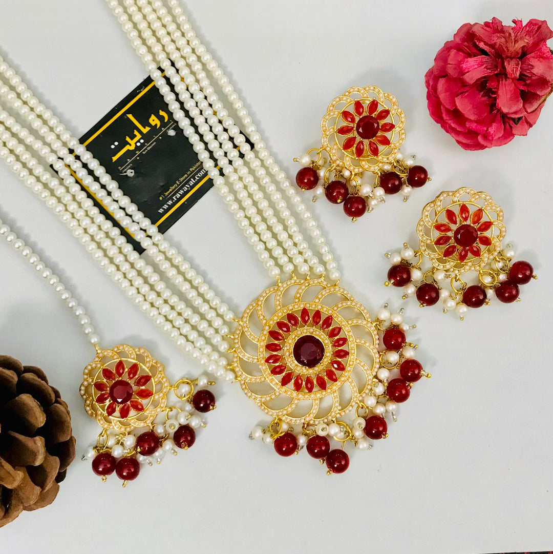 Madiha Rani Mala Set (Maroon)