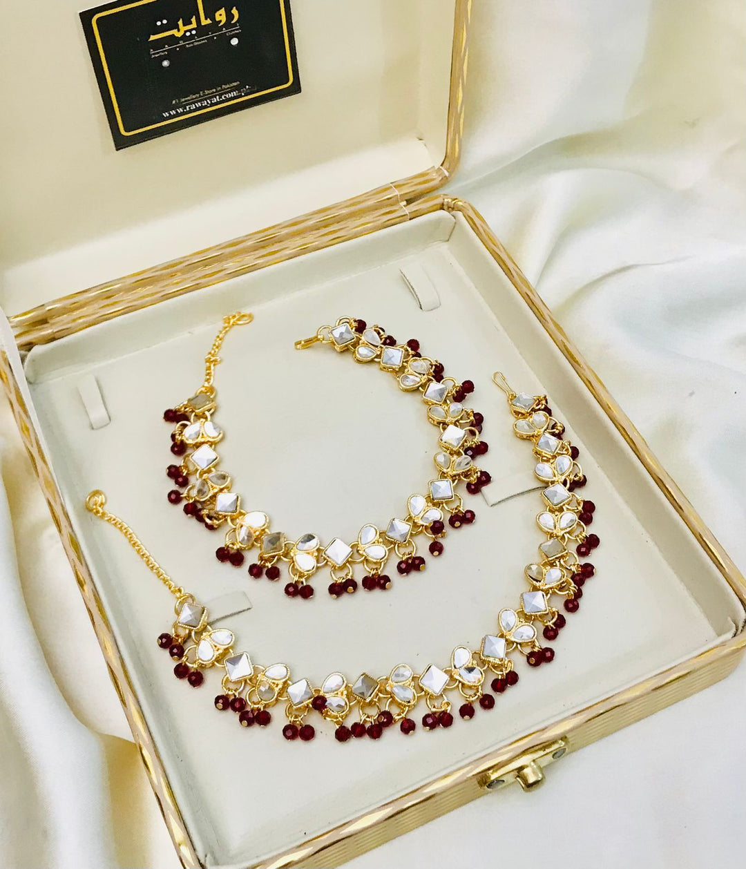 Kundan Anklet-14 (Maroon)