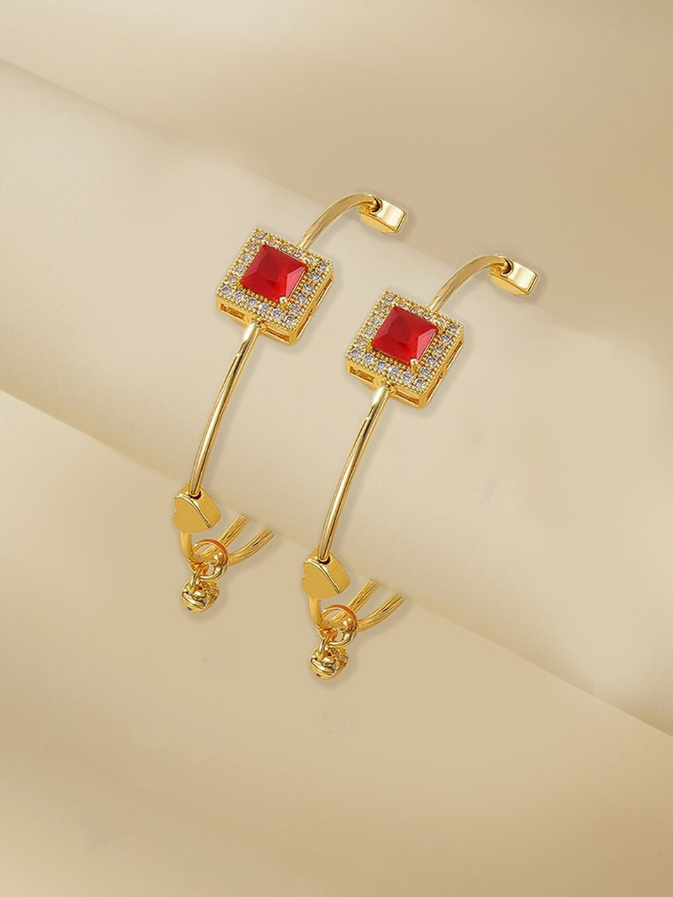 Adjustable Adult Bangle-71 (Golden/Ruby)