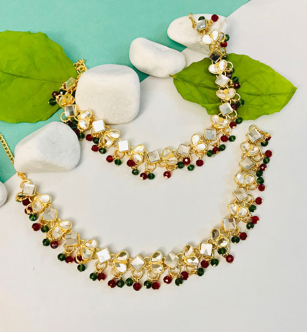 Kundan Anklet-14 (Green/Maroon)