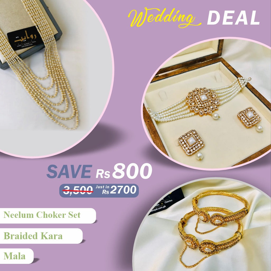 Wedding Bundle 01 (SAVE Rs 800) (buy 1 Neelum Choker Set Pearl Mala and Braided Kara Pair)