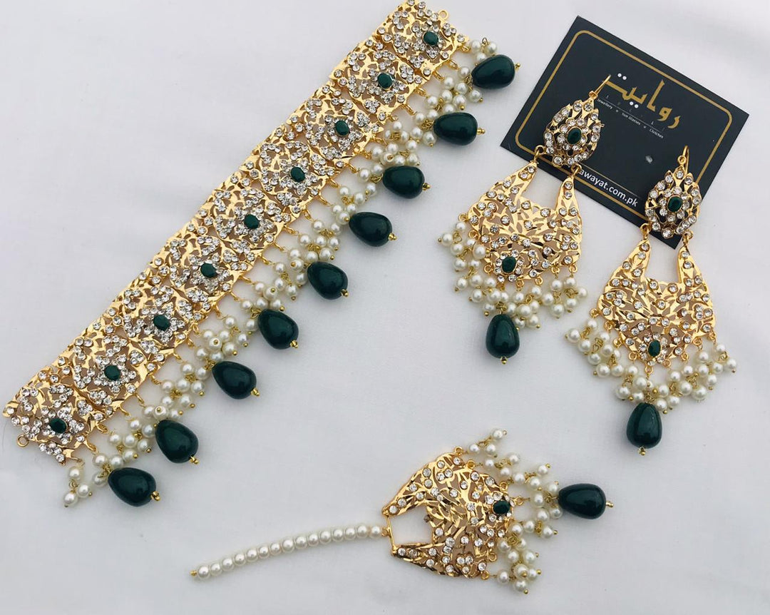 Hyderabadi Choker Set-11 (Green)