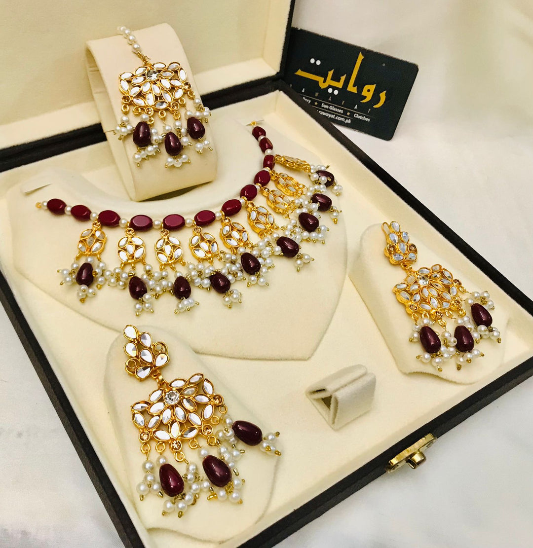 Kundan Necklace-24 (Maroon)