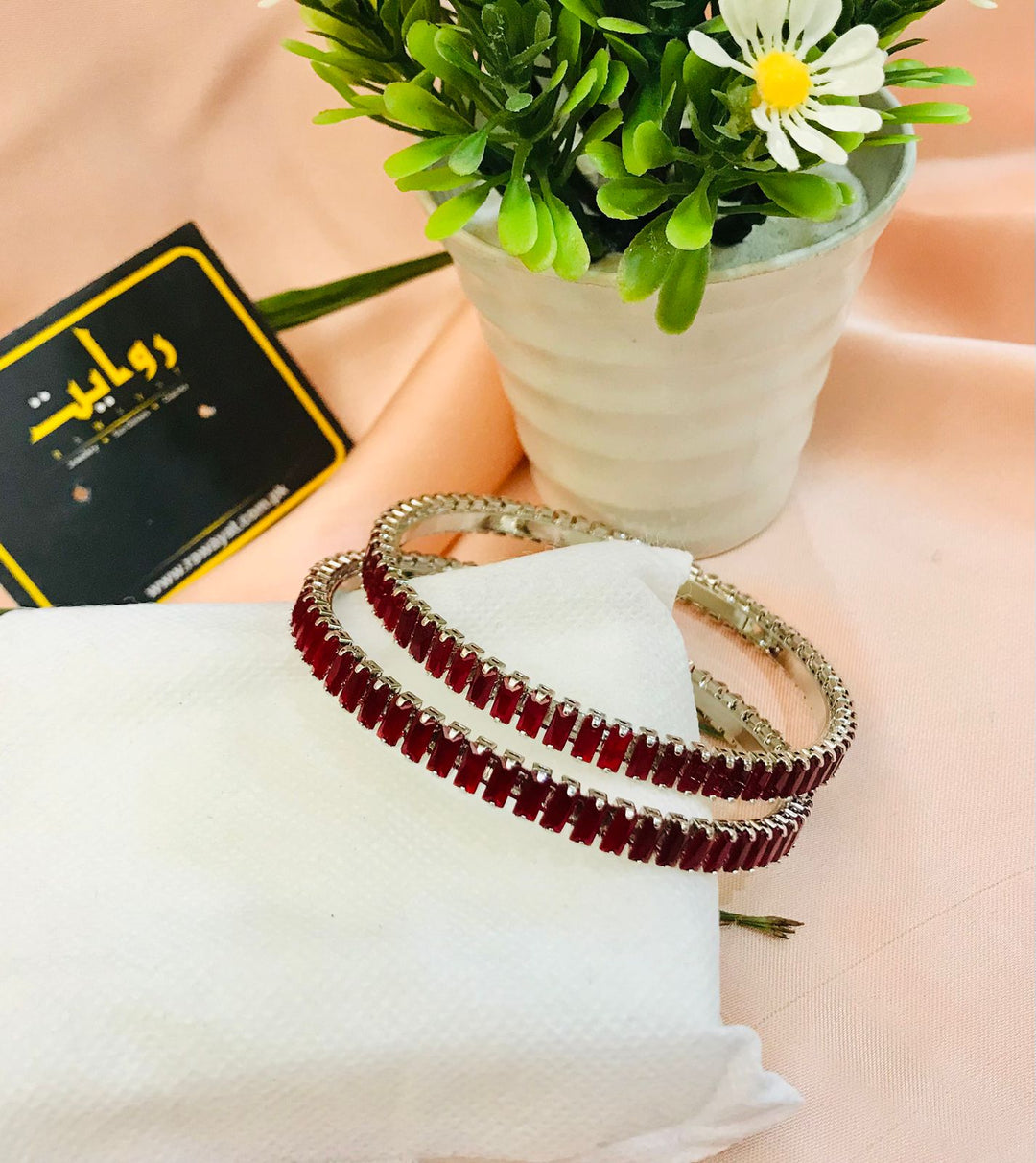 Zircon bangles-19 (Silver/Maroon)