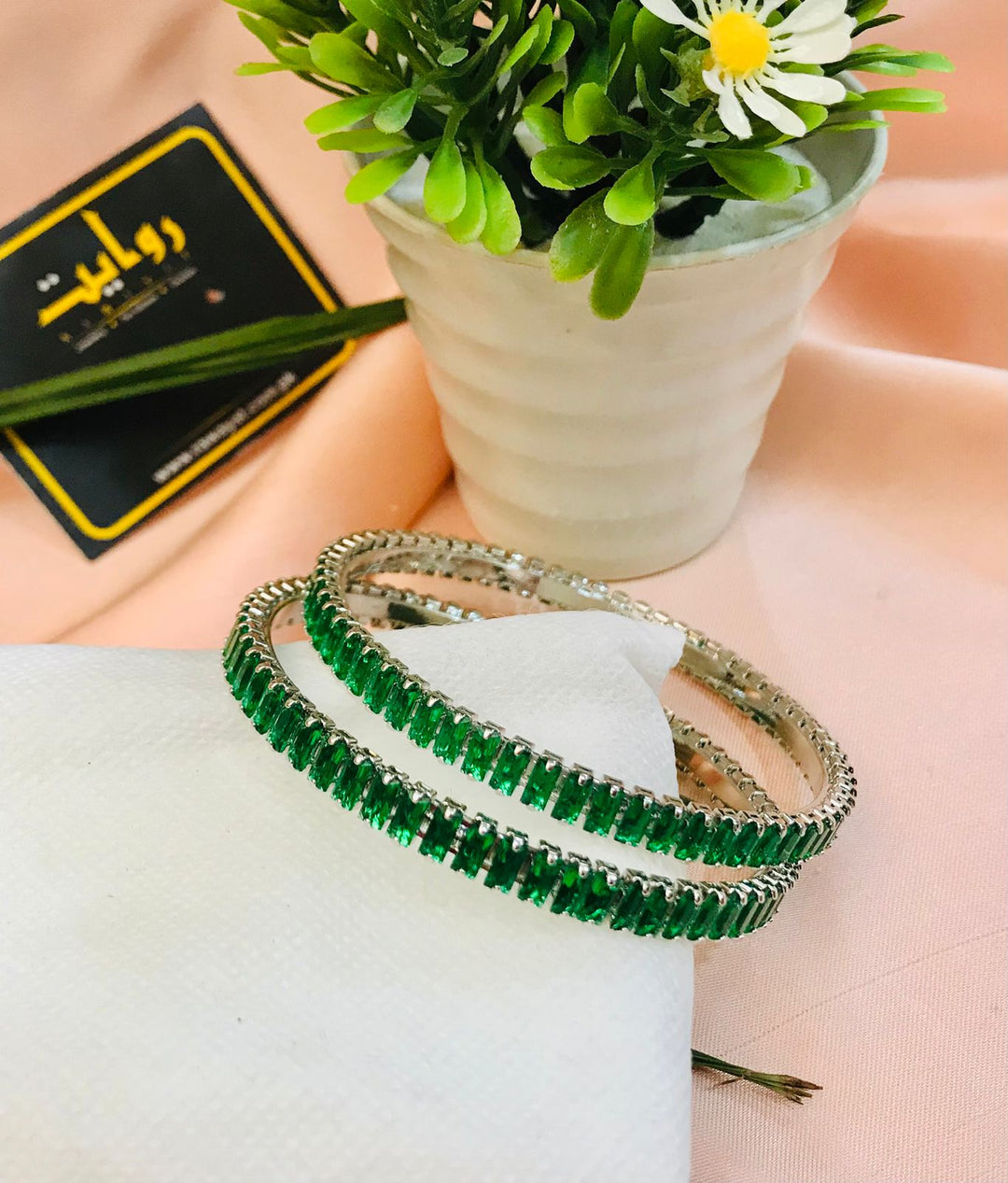 Zircon bangles-19 (Silver/Green)