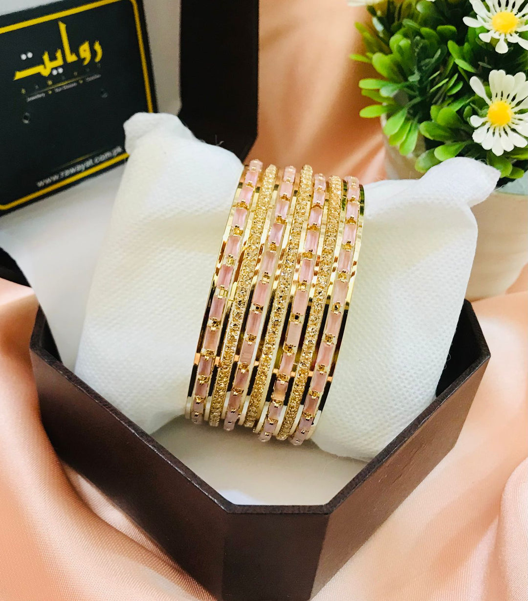 Zircon bangles-18 (Golden/Pink)