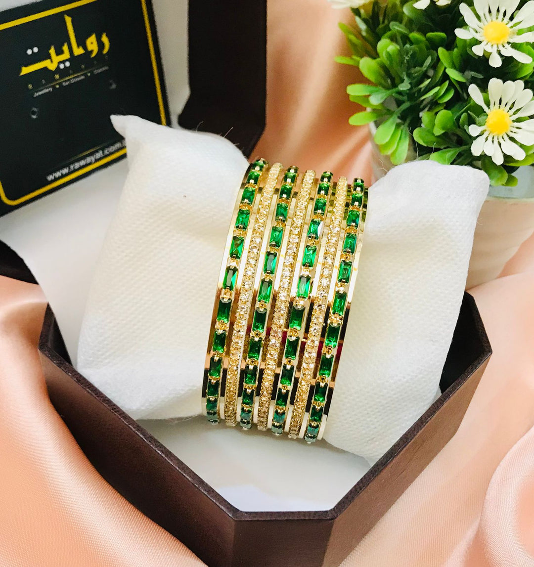 Zircon bangles-18 (Golden/Green)