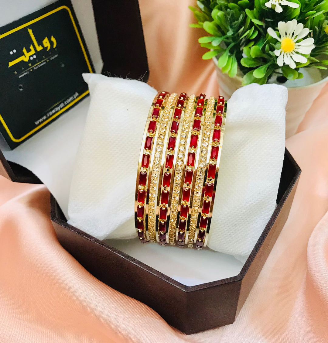 Zircon bangles-18 (Golden/Maroon)