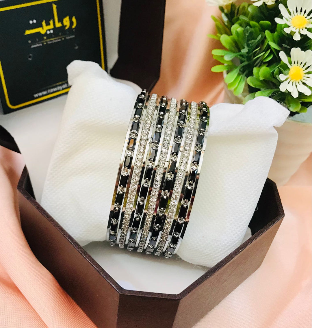 Zircon bangles-18 (Silver/Black)