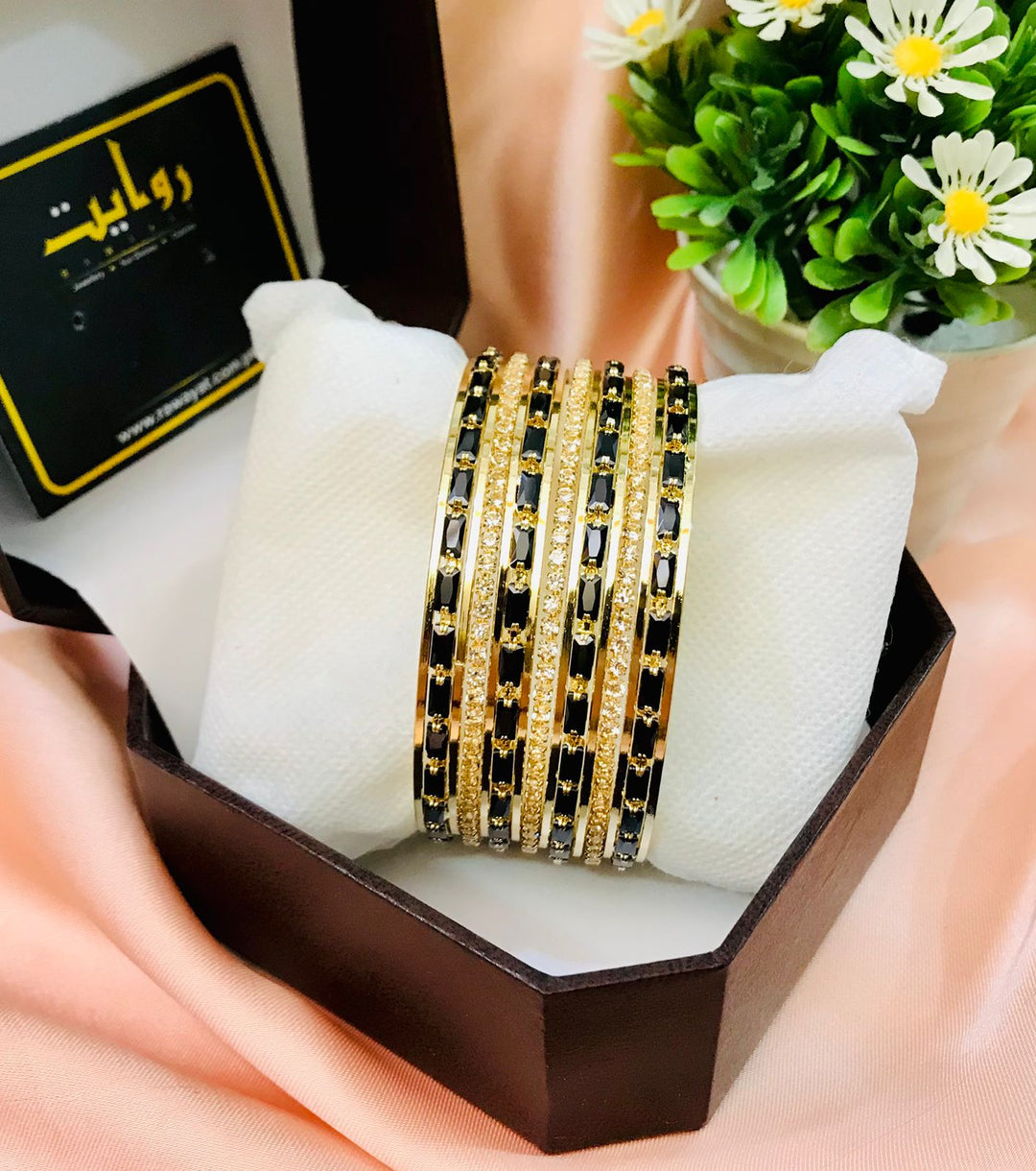 Zircon bangles-18 (Golden/Black)