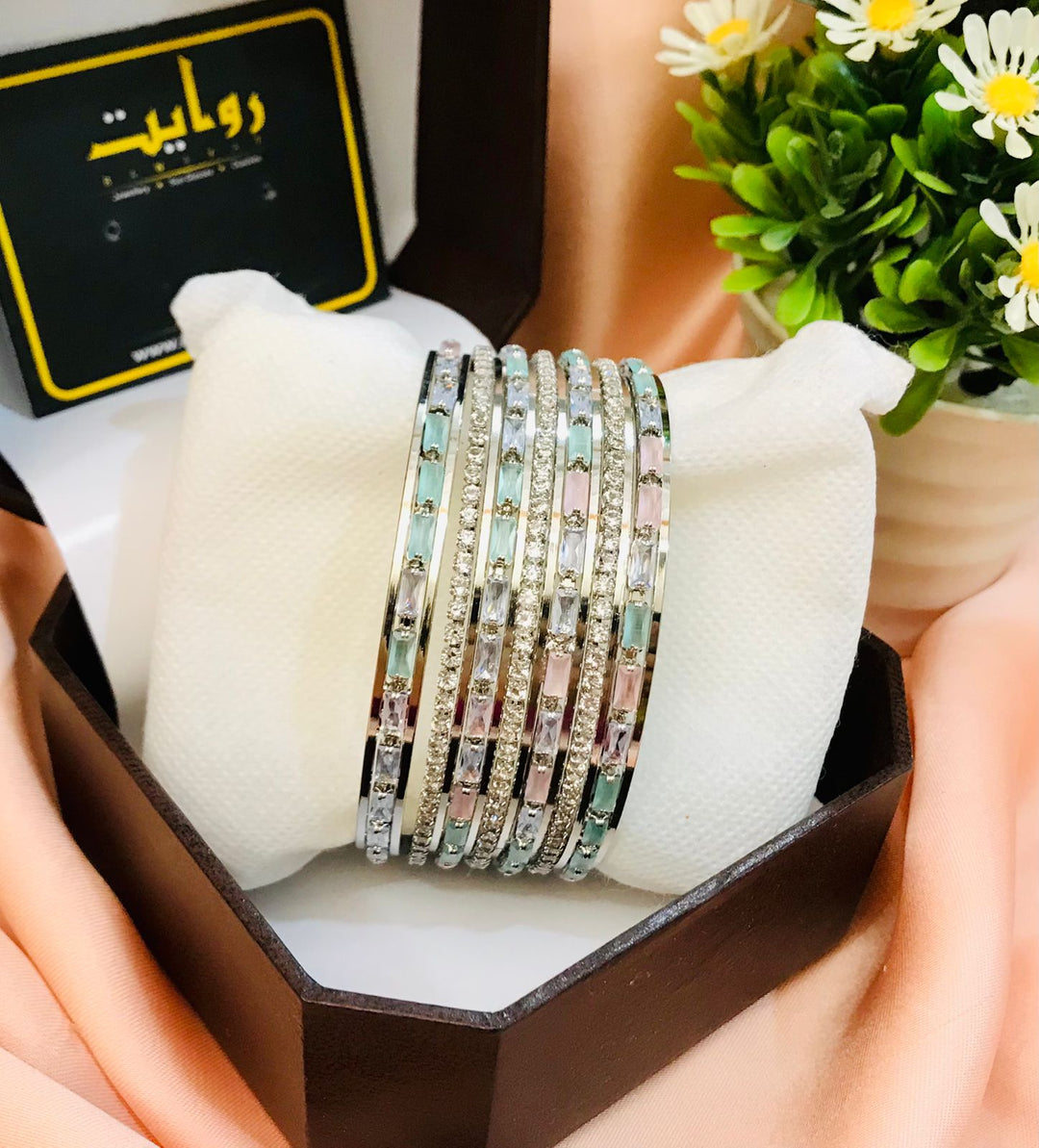 Zircon bangles-18 (Silver/Mint Green)