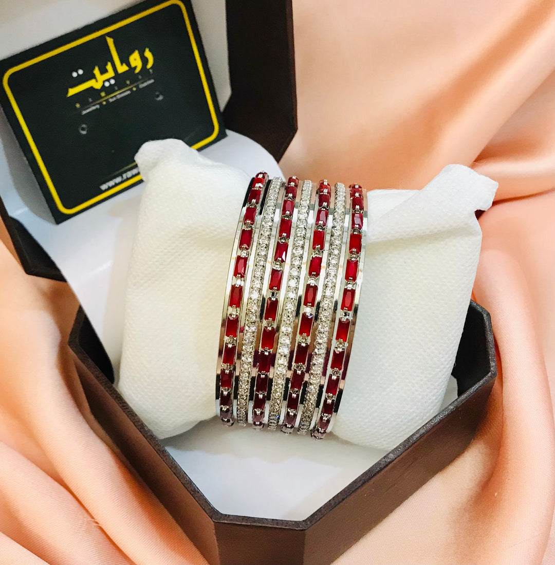 Zircon bangles-18 (Silver/Maroon)