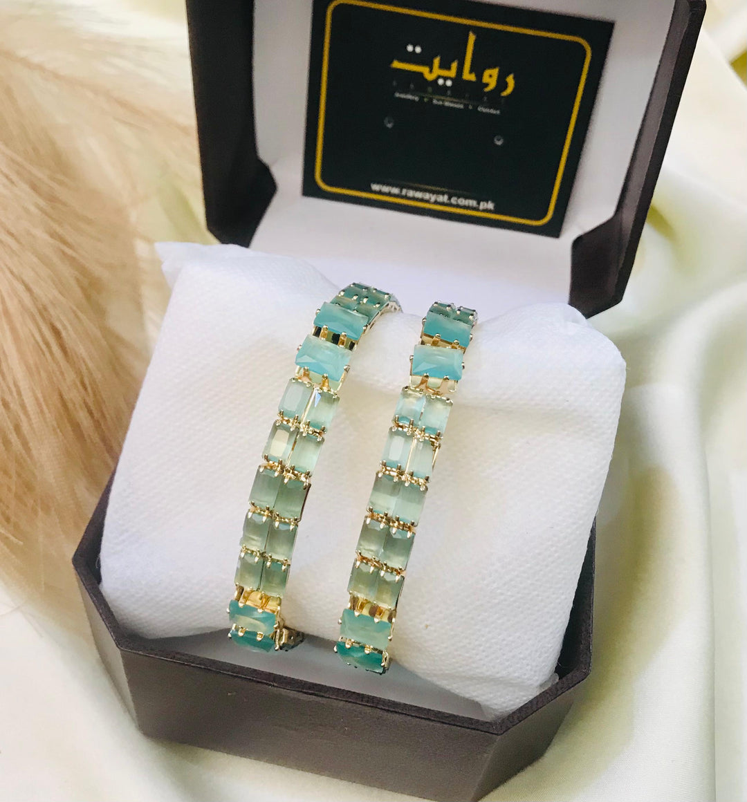 Zircon bangles-17 (Golden/Mint Green)