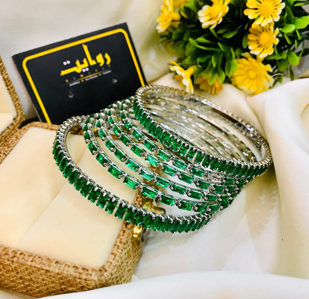 Zircon bangles-16 (Silver/Green)