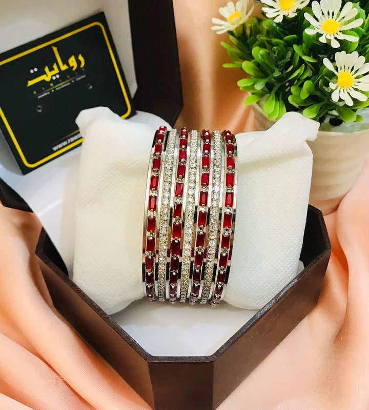 Zircon bangles-18 (Silver/Maroon)