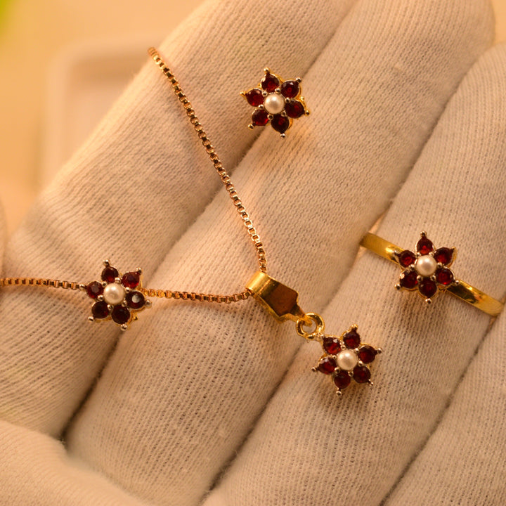 Luminous Gold Plated Flower Design Necklace Set For Girls/Women