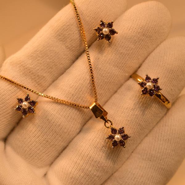 Luminous Gold Plated Flower Design Necklace Set For Girls/Women