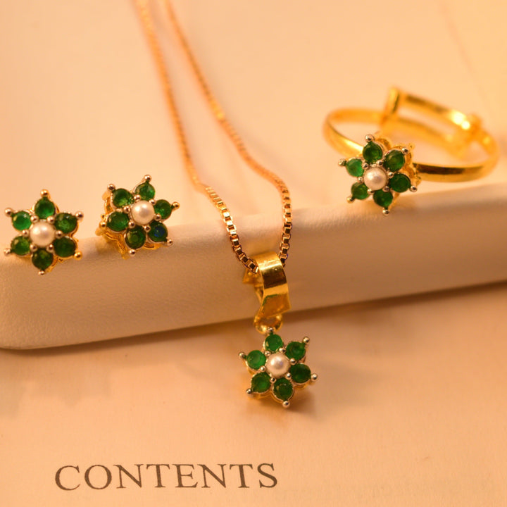 Luminous Gold Plated Flower Design Necklace Set For Girls/Women